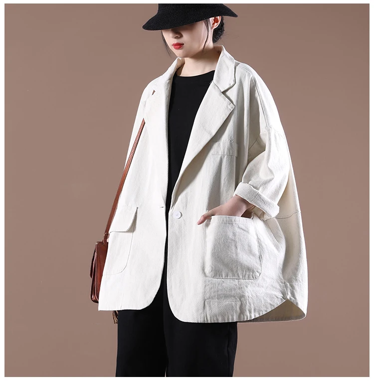 

Loose Fit One Button Midi Length Suit Jaet for Women Spring Autumn Korean Sle Casual Cotton Single Breasted Coat