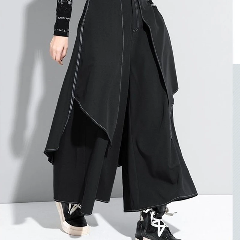 Wide-leg pants 2024 spring and autumn new casual pants two pieces of white trousers dark personality loose plus size street.