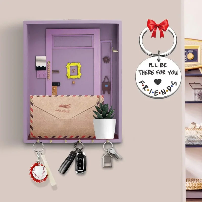 Purple Door Friends Key Holder Wood Box Hanging Key Wooden Hanger Storage Rack Organizer Shelf Home Wall Decor Crafts Gift