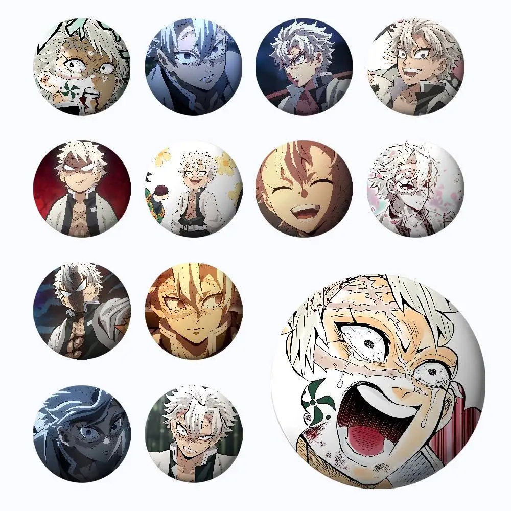 S-Sanemi Shinazugawas Badges Tinplate Soft Button Pin Brooch Metal Badge Custom Jewelry Accessories Hat Bag Lapel