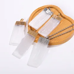 Natural Selenite Crystal Blade Pendant Clear Healing Crystals Golden Plated Cap Rectangle Thin Necklace Jewelry for Women Men