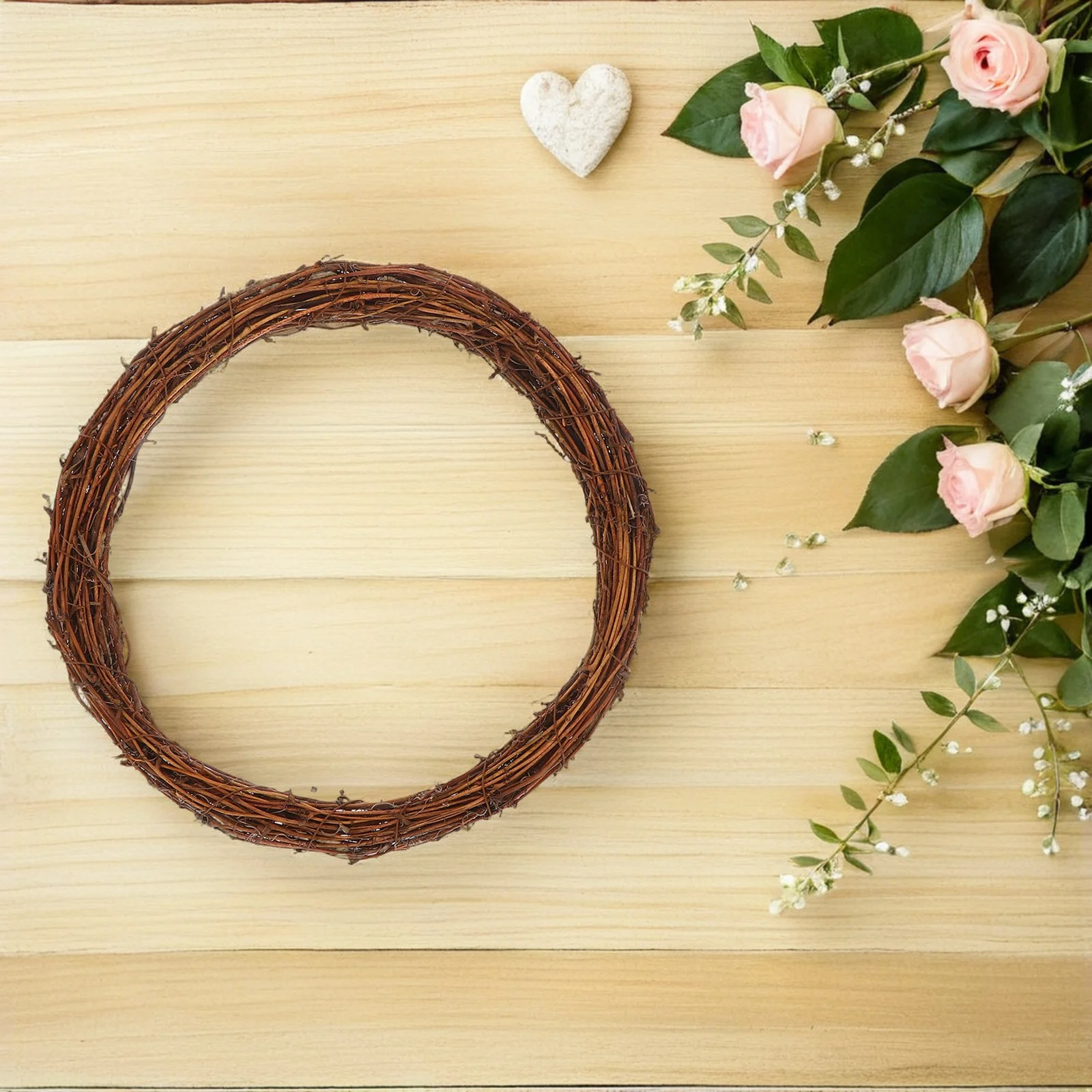 

8Pcs Rustic Vine Wreath Ring 30Cm Natural Rattan Brown Twig Handwoven Wreath Base for DIY Flower Crafts Wedding Christmas Front