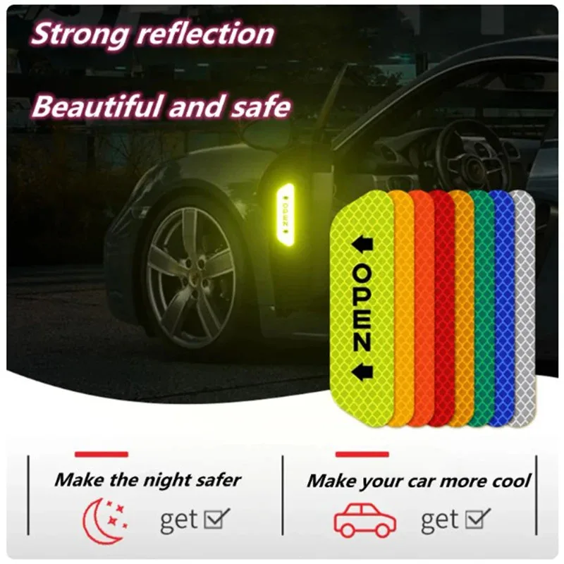 4/8/12/16pcs Reflective Car Door Sticker Safety Opening Warning Reflector Tape Decal Car Accessorie Interior Reflector Sticker