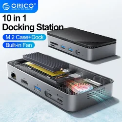 ORICO USB C HUB z wentylatorem chłodzącym Obudowa M.2 NVMe SATA SSD Zewnętrzna stacja dokująca 10 Gb/s 4K@60Hz HDMI-Com RJ45 SD/TF do PC