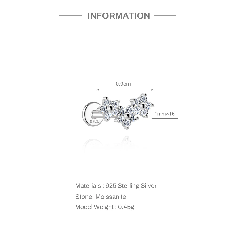 ROXI Moissanit 925 Sterling Silber Geometrischer Quasten-Ohrstecker für Damen, flacher Rücken, Helix-Blumenanhänger, edler Schmuck – Detail 37