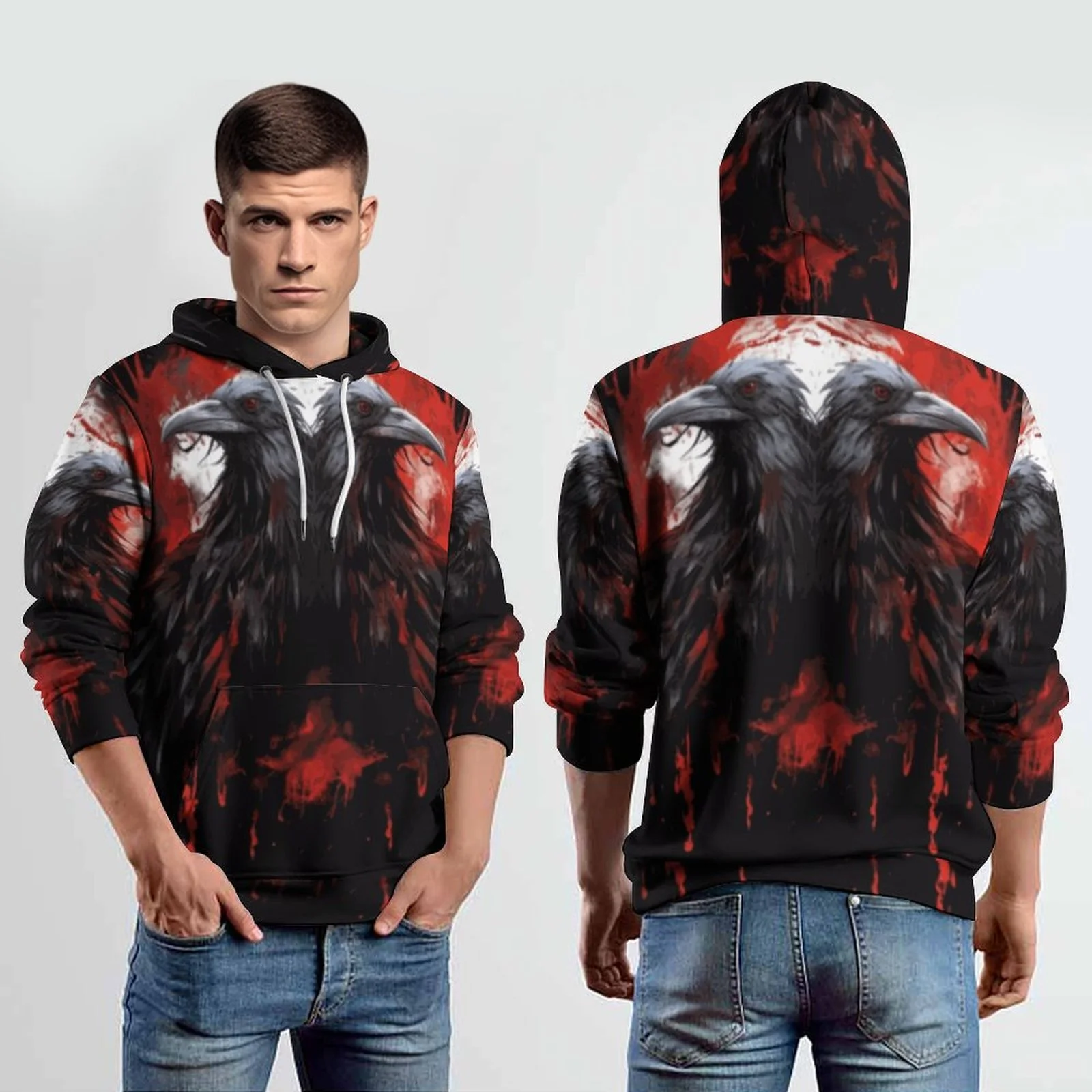 

2023 Men's 3D Eagle Printed Hooded Sweatshirt, Fashion Sweatshirt, Hip Hop, Harajuku Fashion, Retro Apparel