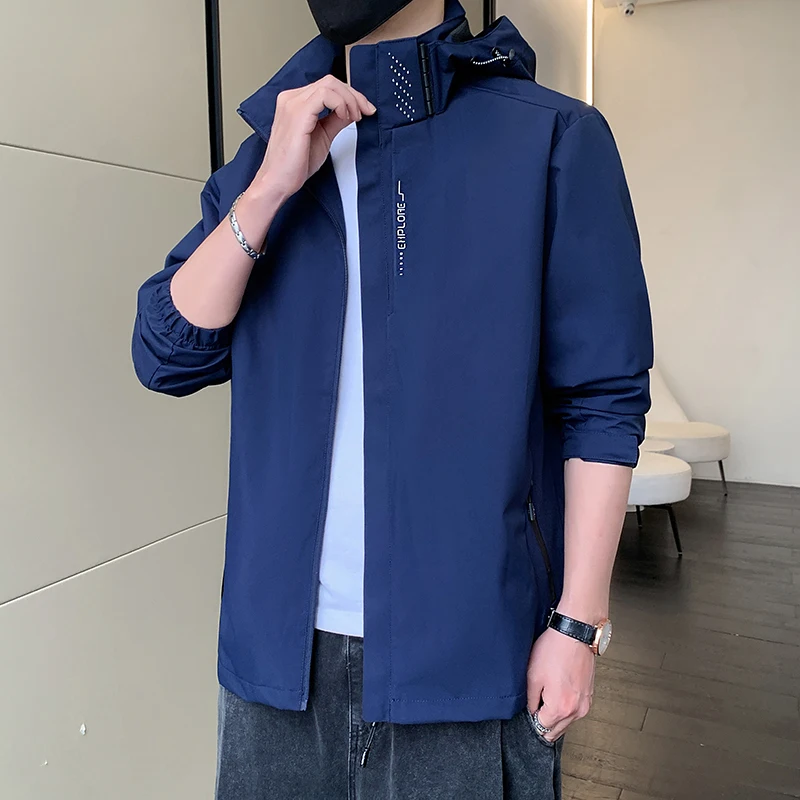 

Men's Lightweight Waterproof Windbreaker Hoodie Jackets Detachable Hood Adjustable Cuffs Urban-Ready in Black Navy Gray Ivory