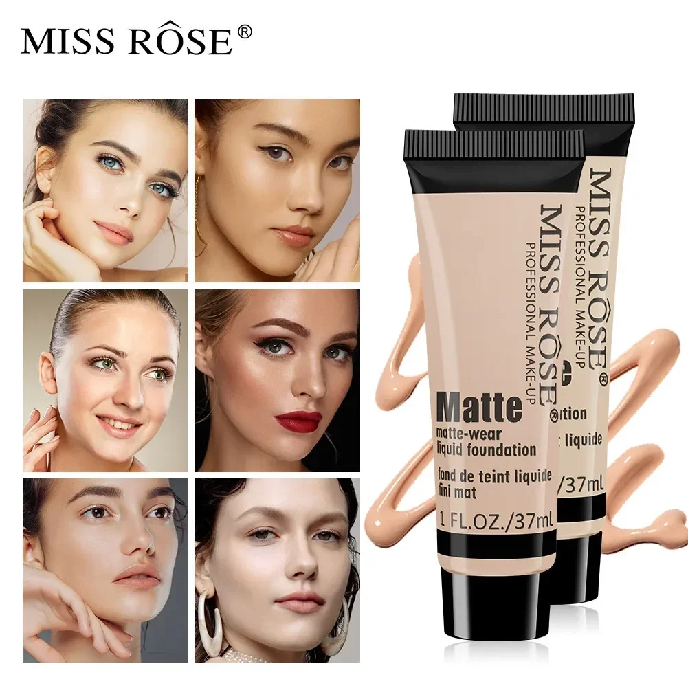 Miss Rose Long-Lasting Natural Nude Matte Foundation Makeup Face Mineral Pigment Liquid Foundation Concealer Full Coverage