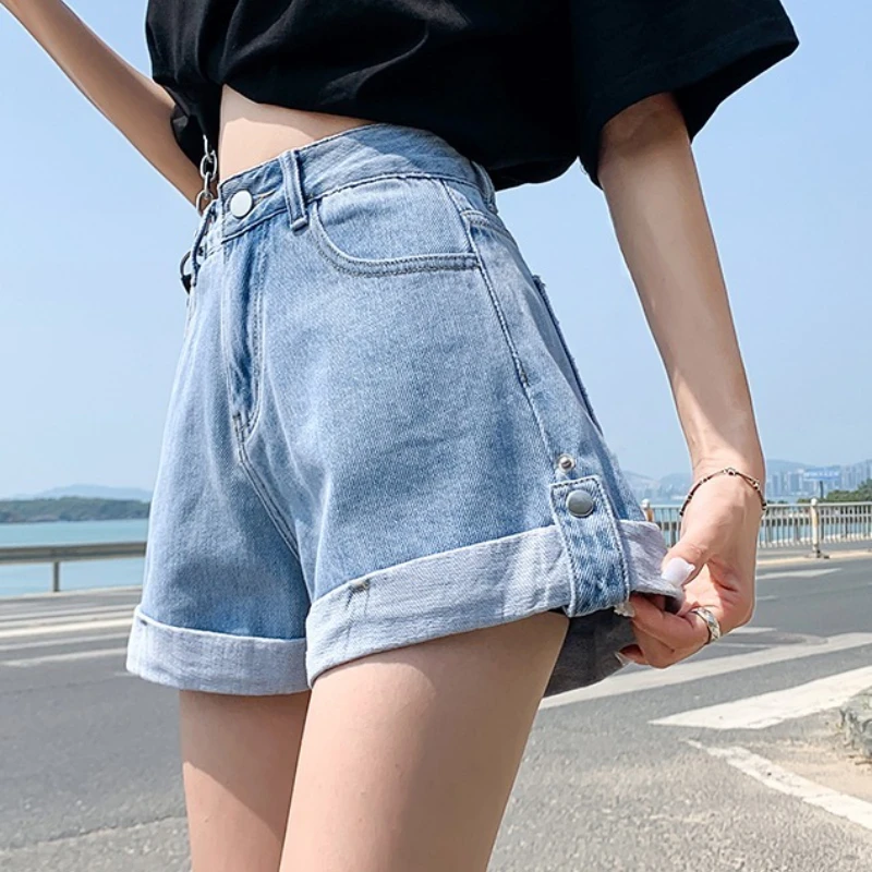 Y2K ريترو فضفاض عادية الأوسط جينس قصير صيف جديد المرأة عالية الخصر الكورية الدنيم السراويل موضة كل مباراة مثير فضفاض الجينز