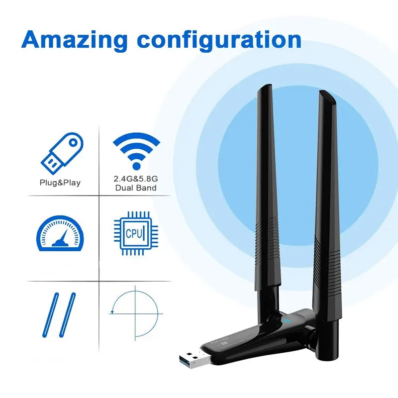 Adattatore 1800Mbps WiFi 6 USB3.0 Dual Band 2.4G 5GHz Dongle wi-fi Wireless 802.11ax scheda di rete Antenna ad alto guadagno per PS Windows