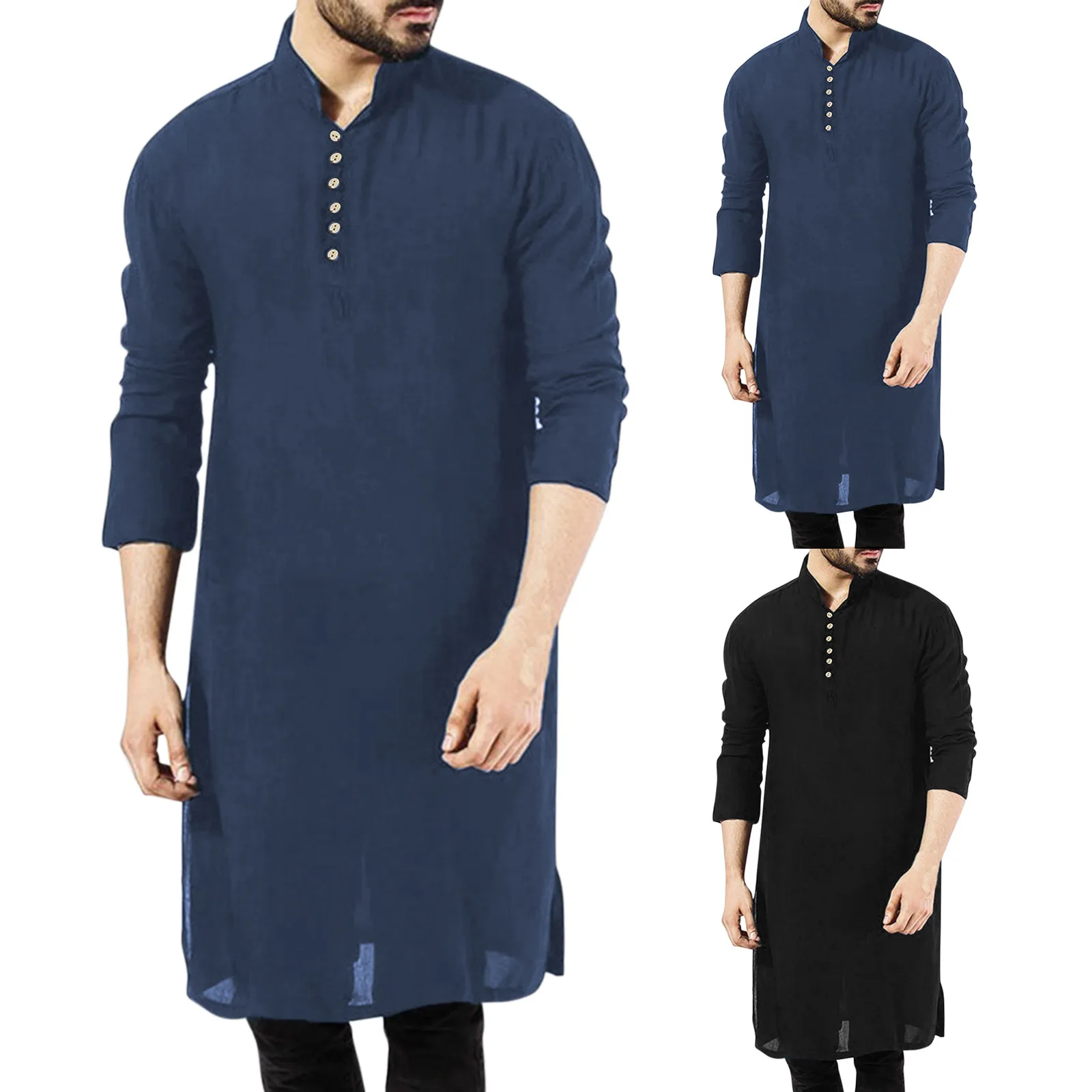 Men's Jubba Thobe 2022 Casual Solid Stand Collar Muslim Robe Long Sleeve Button Jubba Thobe men Harajuku clothing