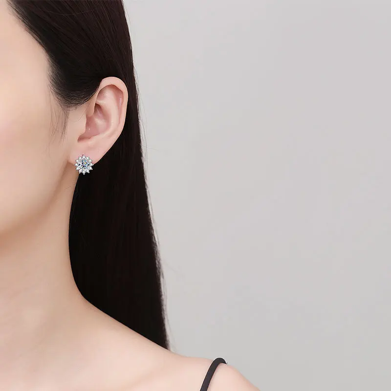 أقراط مويسانيتي نقية S925، نمط عباد الشمس، فاخرة وخفيفة لامعة، مناسبة للارتداء اليومي، والسفر، وهدايا مجوهرات المواعدة #4