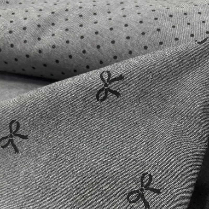 

150*133 cm Polyester Cotton Fabric Grey Bow Wave Point Skirts Pants Jackets Bags DIY Handmade Fabrics