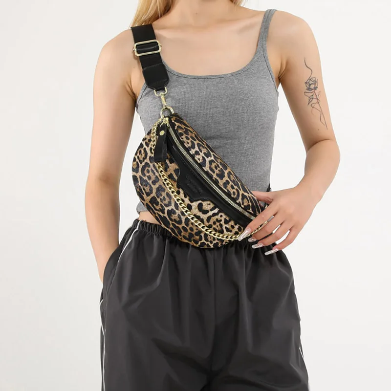 Fashion Waist Pack for Women Leopard Print Fanny Pack Simple Shoulder Crossbody Bags Leather Chest Bag Phone Pack Lady Waist Bag