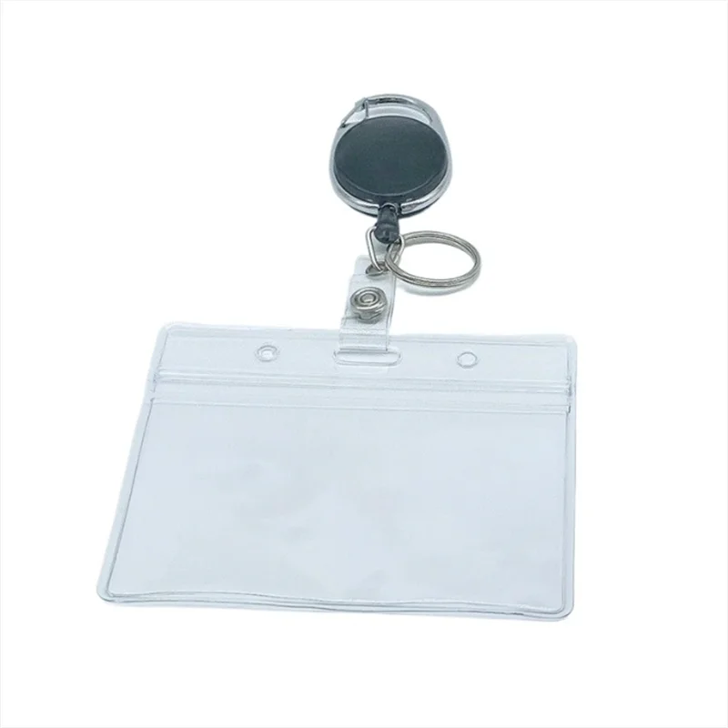 Keychain Badge Reel Card Holder Set for Exhibition Name ID Card Tag Cover Sleeve Retractable Working Permit Case Clip Badge Reel