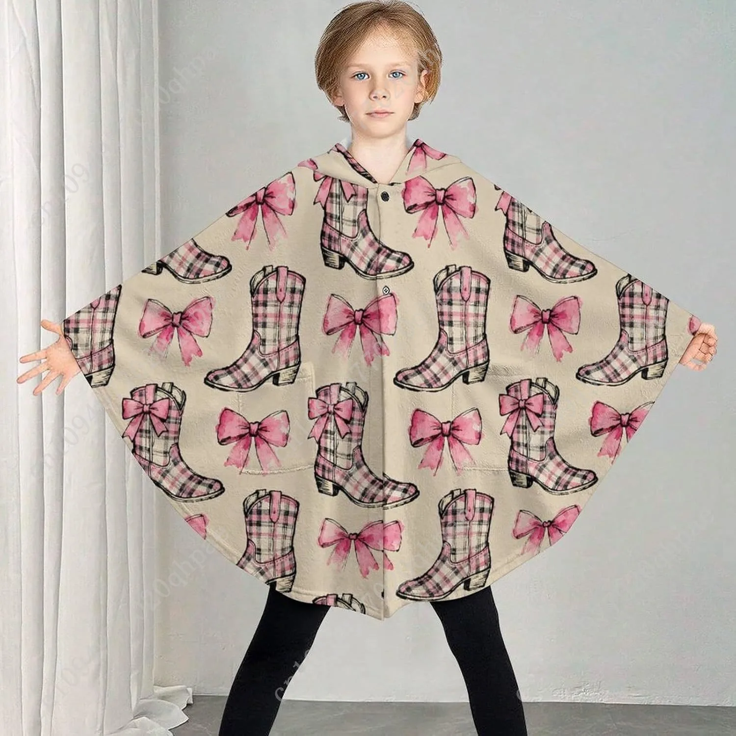 سترة بطانية مريحة من الفلانيل، أحذية منقوشة بقلنسوة كبيرة الحجم مع جيوب للأطفال والمراهقين