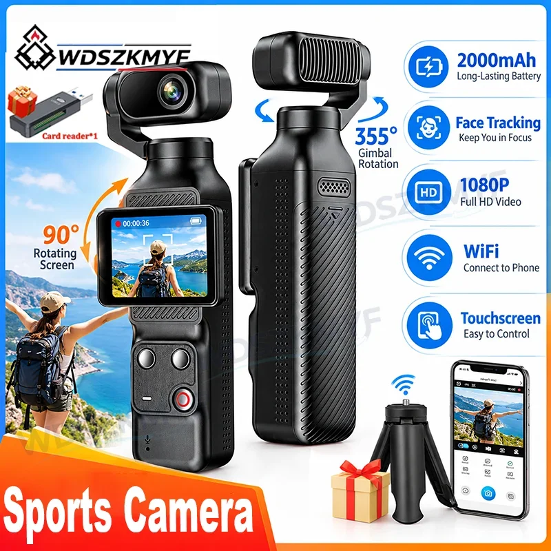 Vlog Pocket Gimbal Camera 1080P Touch Screen 355° Face Tracking Gimbal Stabilizer WiFi Action Camera for Cycling Outdoor Sports
