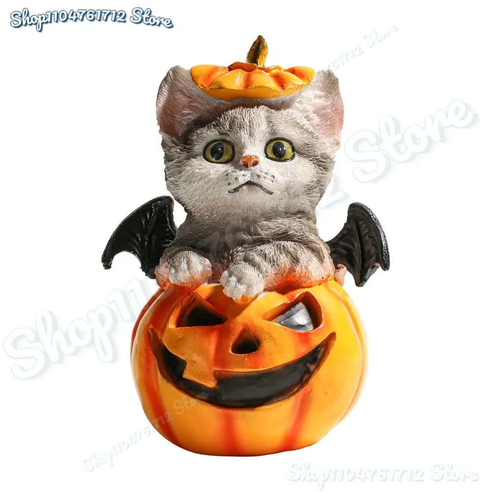 

Cute Halloween Cat Pumpkin Statue Resin Crafts Decorative Pumpkin Ornament Handmade Simulation Cat Desk Figurine Desk Display