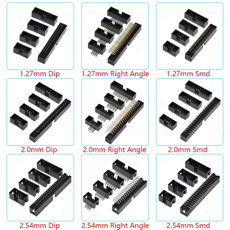 5/10 sztuk DC3 1.27/2.0/2.54mm Dip/SMD/kąt prosty 6/8/10/16/20/26/34/40/50Pin męskie gniazdo proste Idc Box nagłówki złącze kabla