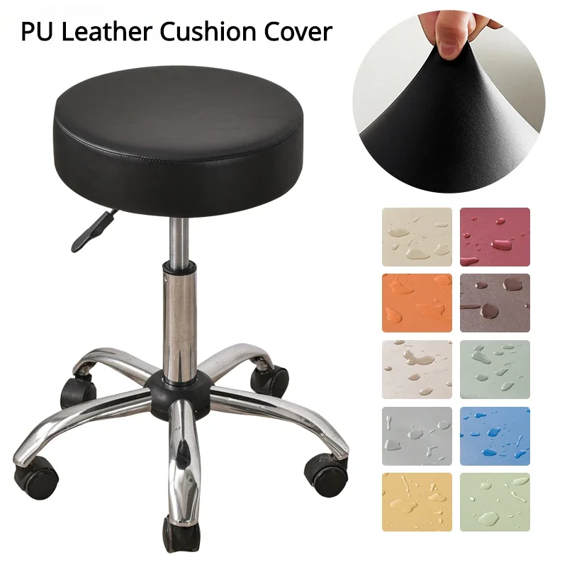 

1PC Round Chair Cover Bar Stool Cover PU Stool Slipcover Seat Cushion Anti-Dirty Seat Cover Barstool Solid Color Funda Taburete