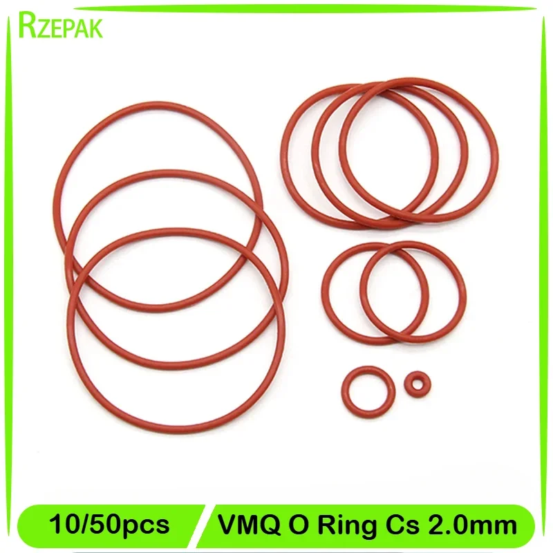 10/50pcs VMQ O Ring Gasket CS 2mm OD 5 ~ 100mm Red Waterproof Washer Round O Shape Silicone Ring Food Grade