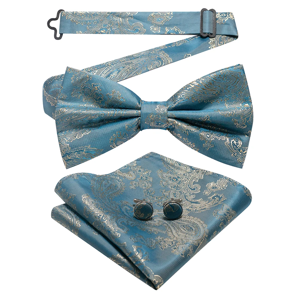 EASTEPIC New Fashion Blue Green Paisley Bow Tie Set for Men Soft Hanky Quality Cufflink Men\'s Accessory Wedding Present