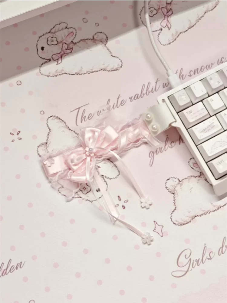 Pink Lace Bow Keyboard Ribbon Handmade Sakura Decor Accessory For Custom Mechanical Keyboard Girly Japanese Style Diy