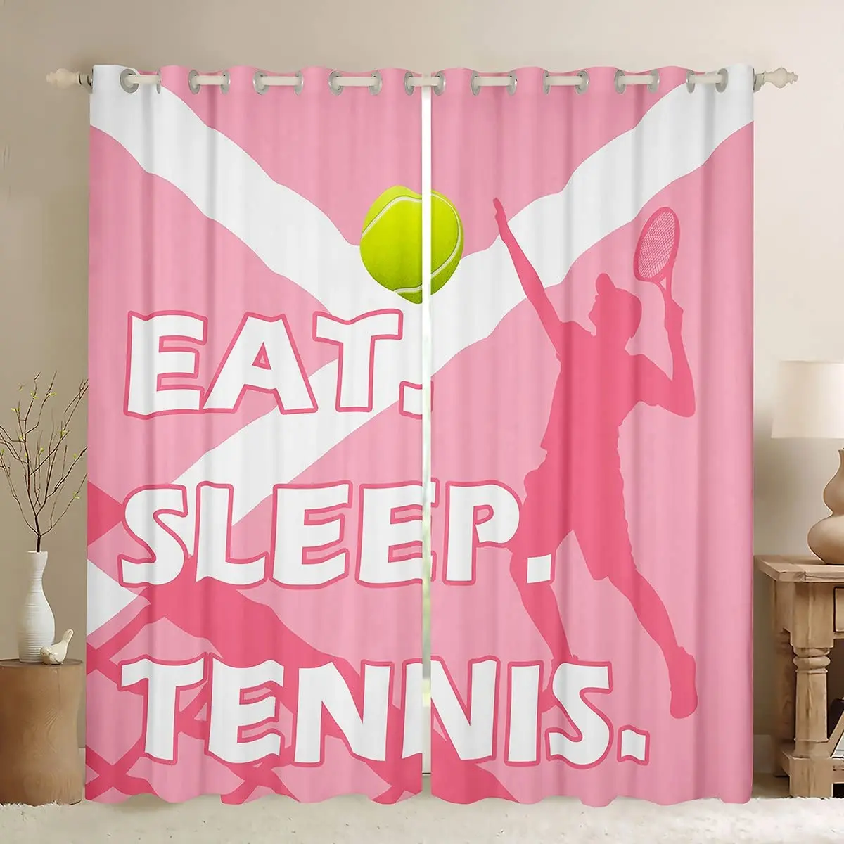 

Tennis Window Curtains Ball Sports Games Blackout Curtains for Kids Teen Boys Girls Green Balls Window Treatments Decor 2 Panels