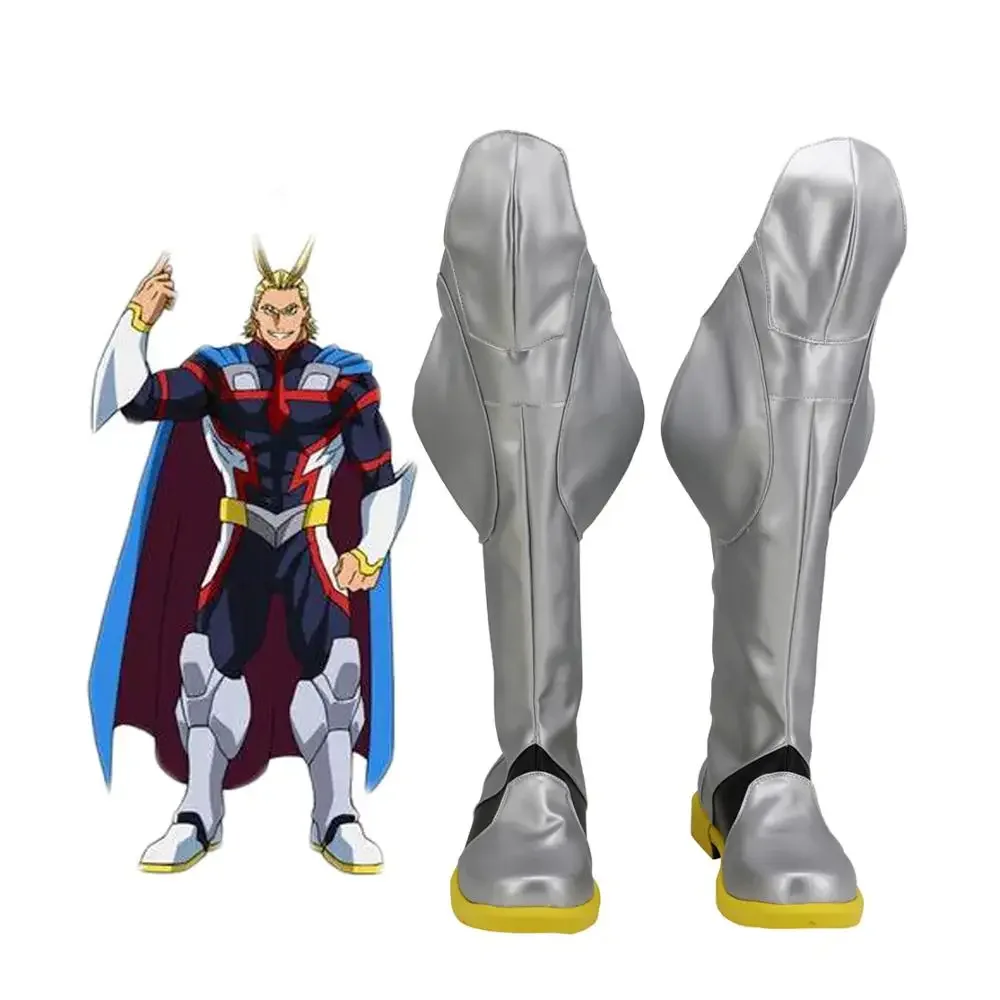 

My Hero Academia Toshinori Yagi All Might Silver Cosplay Boots Leather Shoes Custom Made Any Size