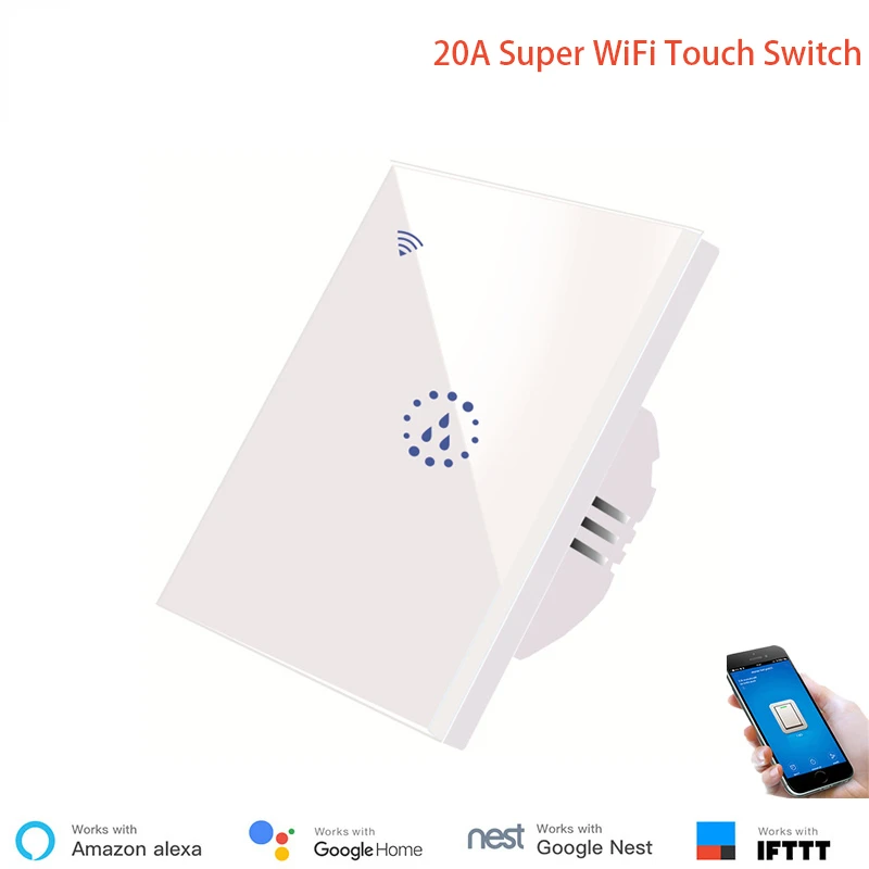 

20A High Power Super WiFi Switch ,WiFi Boiler Switch ,WiFi Water Heater Switch ,No Hub Required ,Work With Alexa Echo