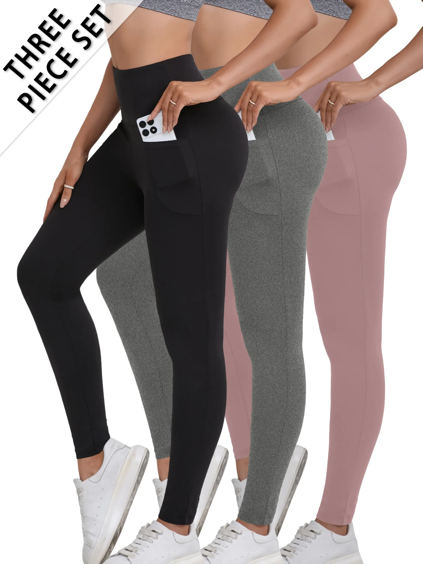 

3 Pack Super Soft Leggings with Pockets for Women, High Waisted Tummy Control Workout Yoga Running Pants Leggings