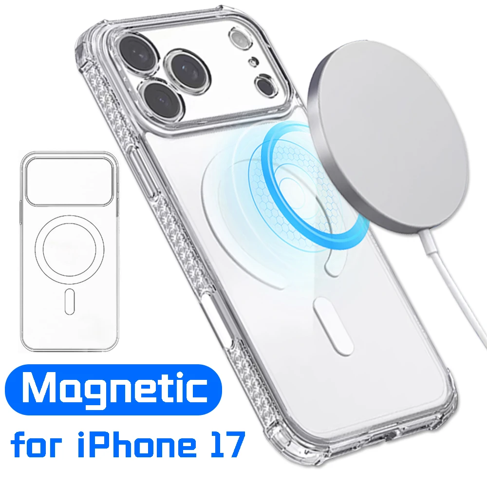 

For IPhone 17 Magnetic Krystal Transparent Case Transparent Shockproof Anti-scratch Protective Case for IPhone 17Pro Max/17 Air