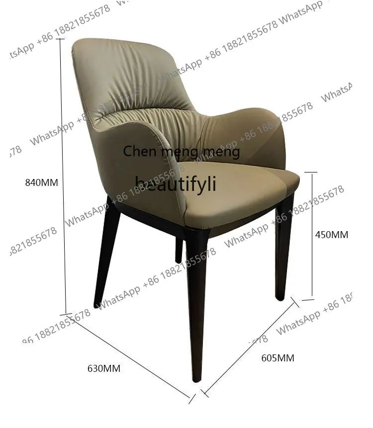 Solid Wood Simplicity Modern Silicone Leather Soft Backrest White Ash Dining Chair with Armrest Luxury Designer New