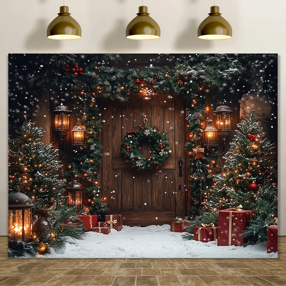 1-teiliger Hintergrund mit Weihnachtsmotiv, Weihnachtsbaum- und Laternen-Design, geeignet für die Party-Dekoration von Neujahrsfeiern