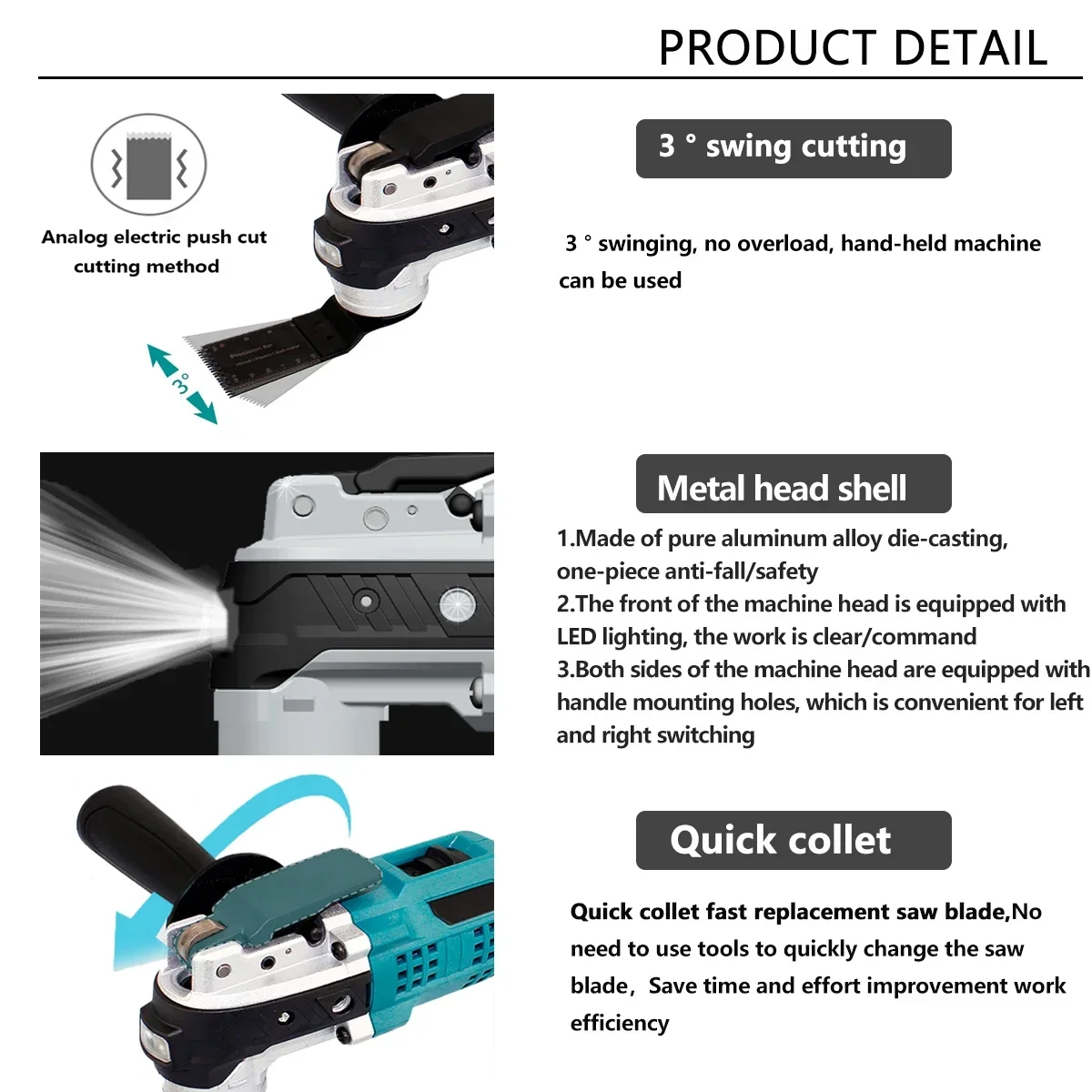 Oscillating Multi Function Tool for Makita 18V Battery Electric Saw Trimmer Shovel Polisher Woodworking Tool（No battery）