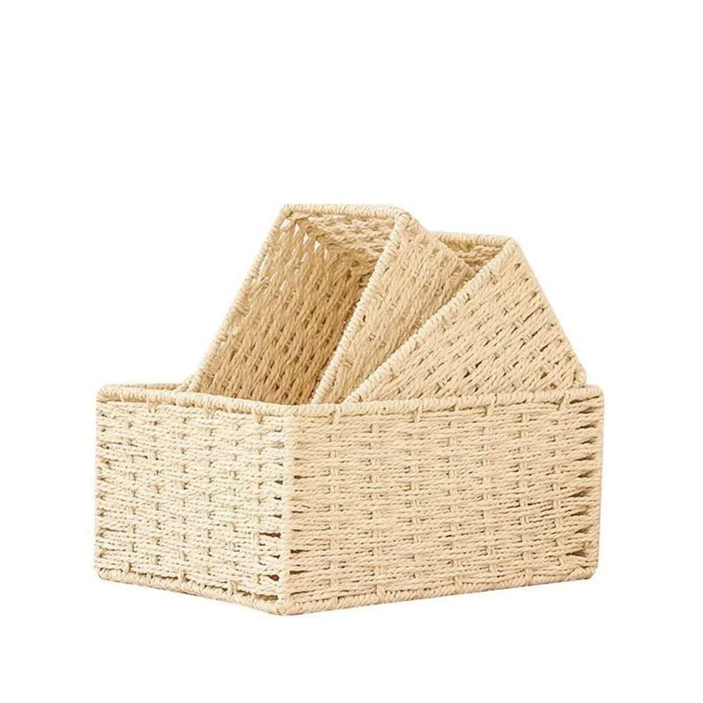 

Rural Handmade Woven Storage Basket Rectangular Household Snack Storage Box Large Capacity Coffee Table Storage Basket Closet