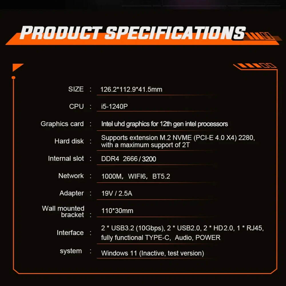 كمبيوتر TISHRIC I5 Mini Windows 11 Intel 12th Gen Core I5-1240P DDR4 16G RAM 512GB/1TB PCIE4.0 SSD M.2 كمبيوتر تصميم ألعاب سطح المكتب