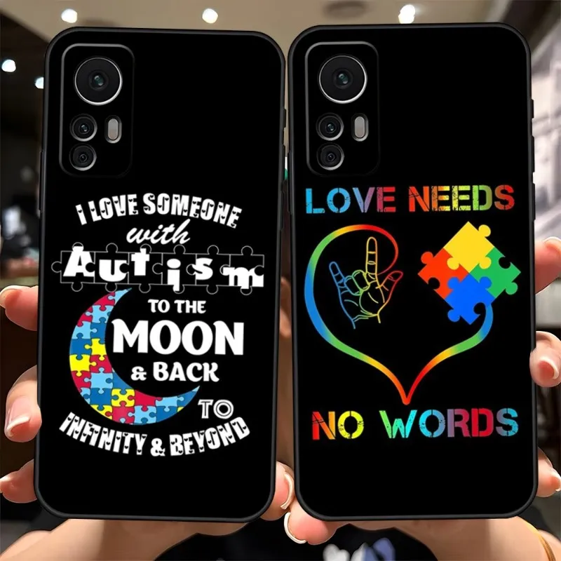 Autism Support Puzzle Phone Case For Xiaomi 11 11T 11X 10 12 12X 10T 10TPro 10S 10Pro Pro Lite Ulltra MIX4 CIVI Black Cover