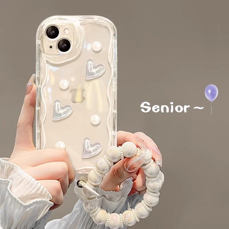 Luxury Bracelet Cover For Samsung S21 S22 S23 Ultra Soft Wavy Lines Lovely Heart Phone Case For Galaxy S20 S21 S22 S23 FE Plus