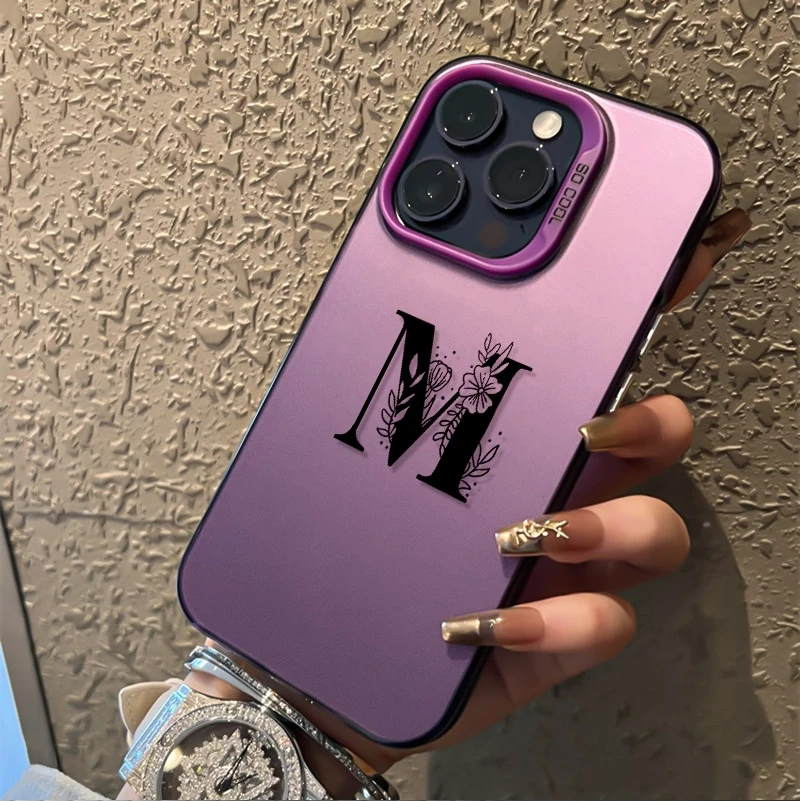 Para iPhone 16 15 14 13 12 11 Pro Max funda con patrón de letra M de flores para iPhone XS Max XR X 7 8 Plus 16E cubierta IMD a prueba de golpes