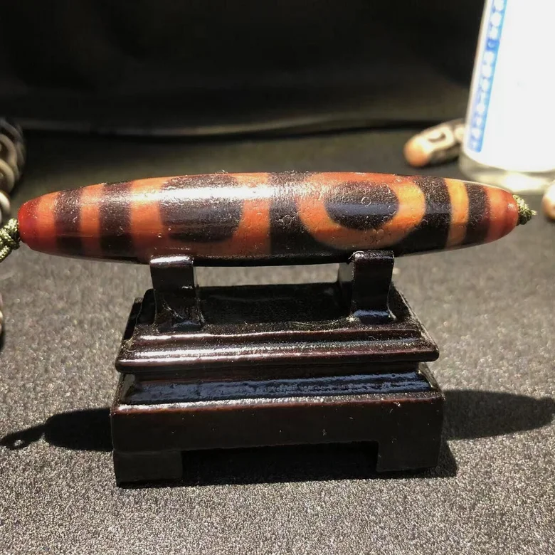 Magic Power Tibetan Old Agate Double Heaven&Earth Cinnabar Totem dZi Bead/stand