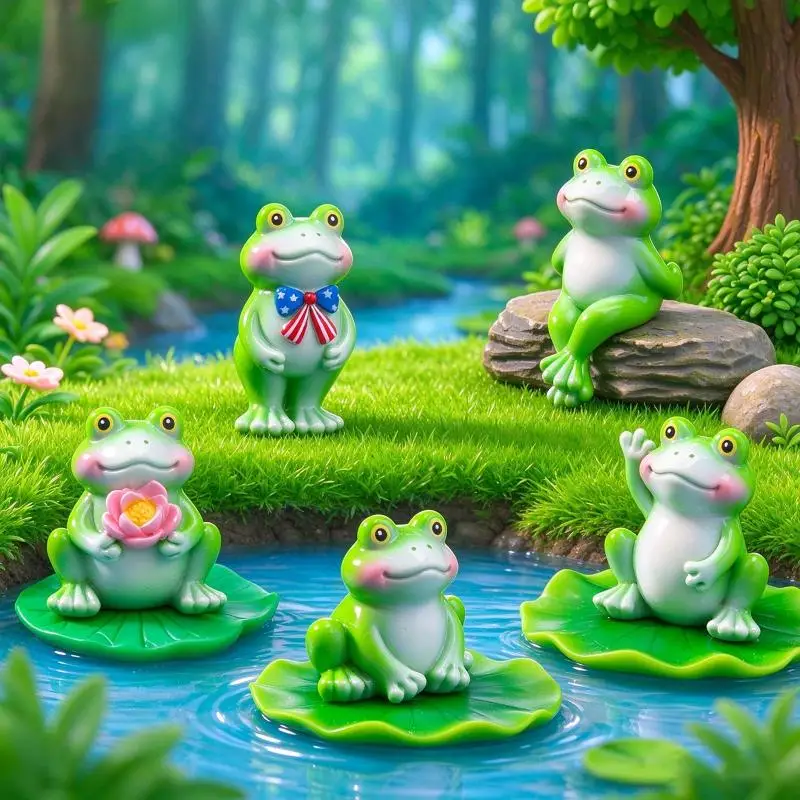 5Pcs Cute Mini Frog Figurine Lovely Cartoon Animal Statue Ornament For DIY Micro Landscape Garden Terrarium Decoration Supply