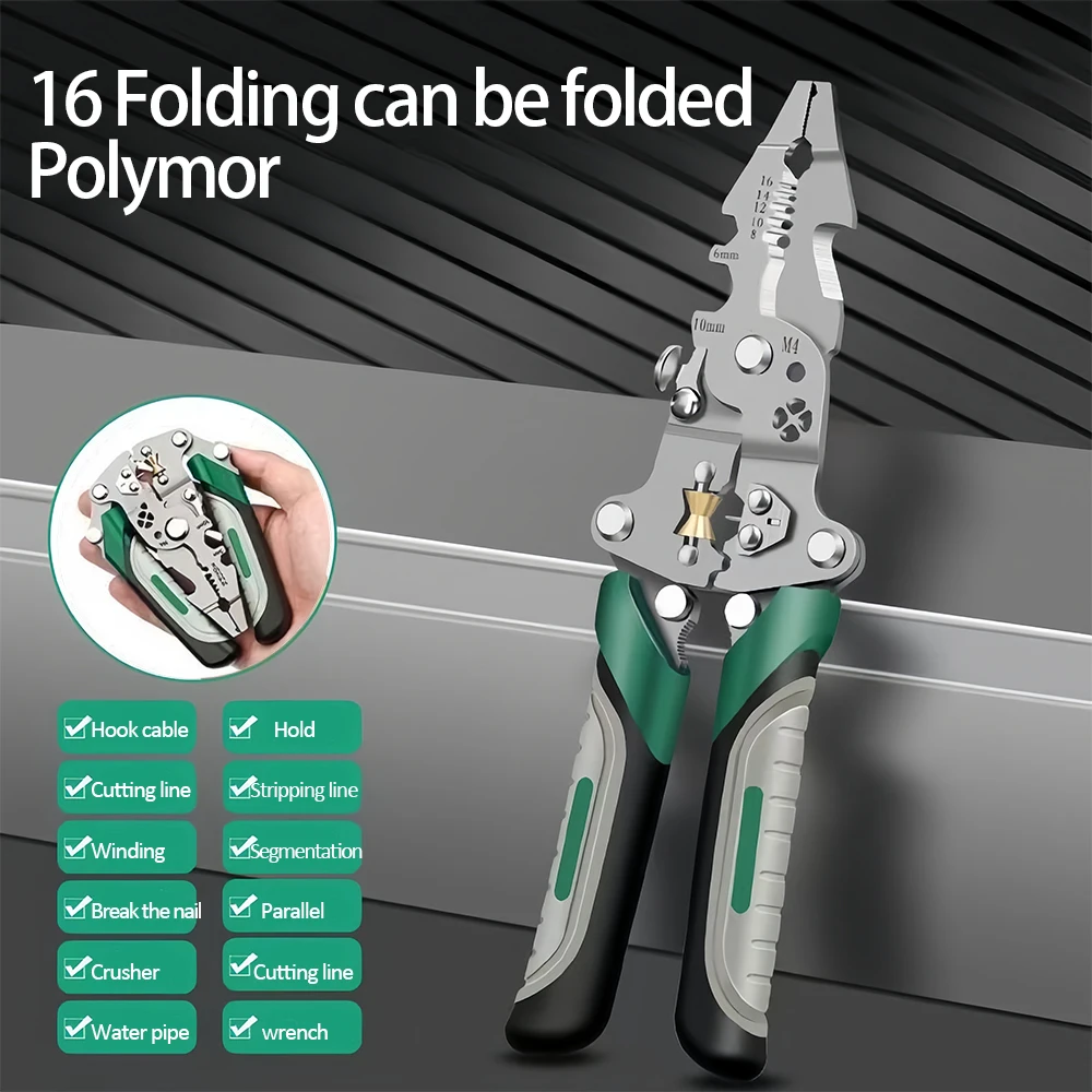 Foldable wire stripper, pulley design multi-function electrician wire splitter wire winding pliers crimping pliers hand tool