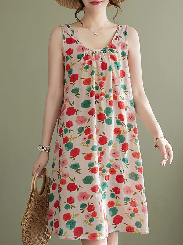 Vestido de Verão Novo Plus Size para Mulheres, Vestido Solto e inador, Saia em A, Sem Mangas, Vestido de Aodão e Linho co...