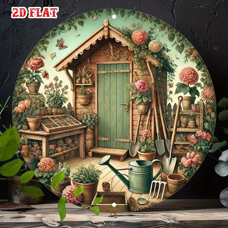 Panneau rond en aluminium 2D plat, 1 pièce, motif Floral Dreams, en métal au charme rustique - Décoration murale en métal rustique pour extérieur, Garden Life