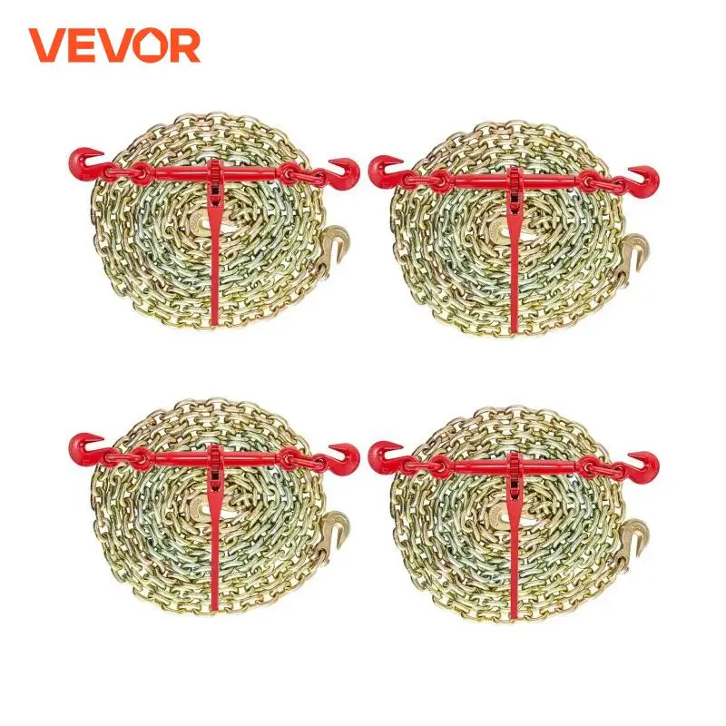 VEVOR Chain and Binder Kit Ratchet Load Binder 3/8 Inch-1/2 Inch  Adjustable Range with 10 Ft Chains Hauling Heavy Duty Industry