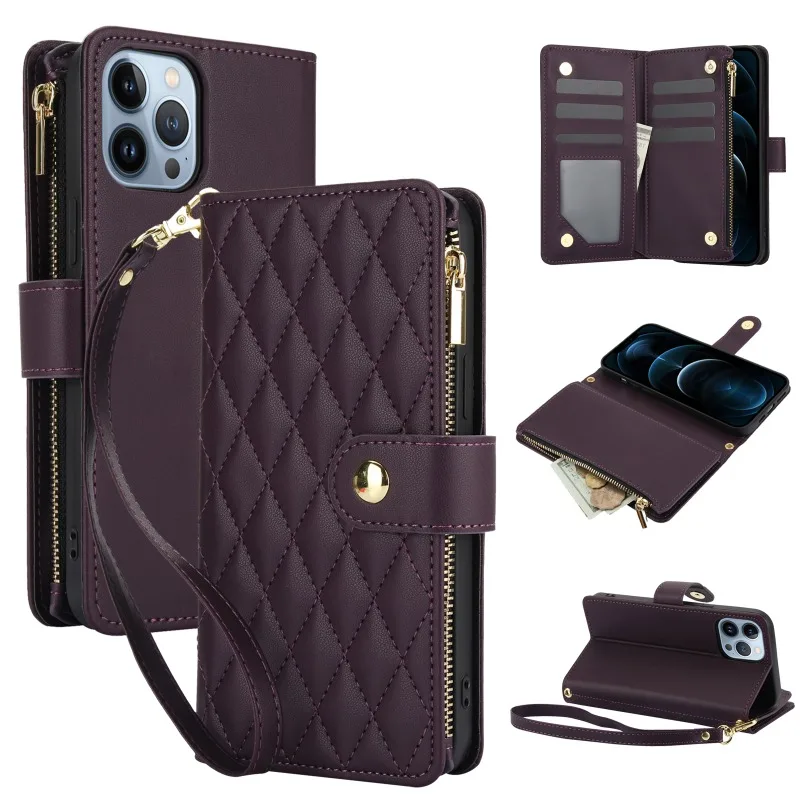 

Crossbody Wrist Strap Leather Phone Case for IPhone 13 12 Mini 15 14 11 Pro Max XS X XR 6 7 8 Plus Wallet with Card Holder Cover