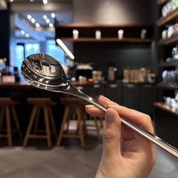 Stainless Steel Round Spoon Net Red Golden Dinner Long Handle Stirring Dessert Spoons For Kitchen Accessories Gadgets
