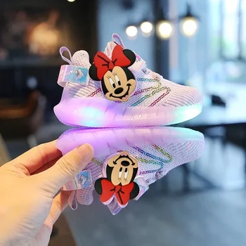 Disney enfants dessin animé Minnie Mickey garçons et filles antidérapant semelle souple chaussures décontractées chaussures de sport étudiant chaussures de course LED