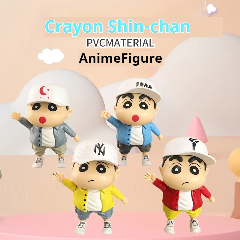 Crayon de dessin animé Shin-Chan portant un chapeau, figurine d'anime, figurine d'action Kawaii, collection de jouets, ornements de bureau, poupées modèles en PVC